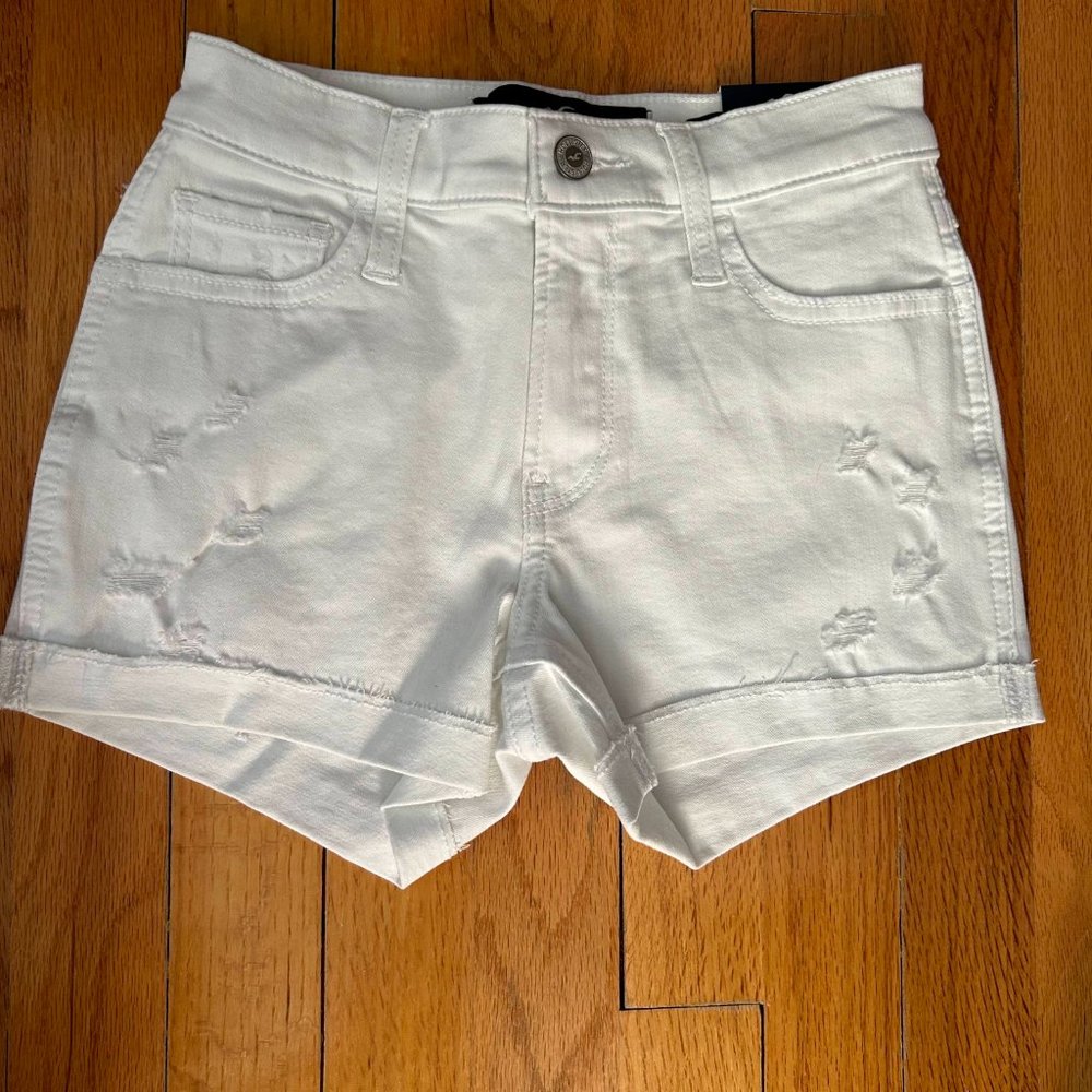 Hollister White Mid-Rise Denim Short 3"